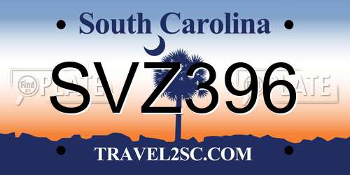 SVZ396 South Carolina License Plate