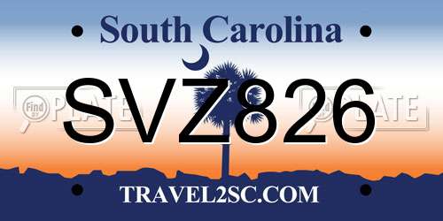 SVZ826 South Carolina License Plate