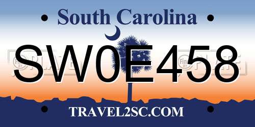 SW0E458 South Carolina License Plate
