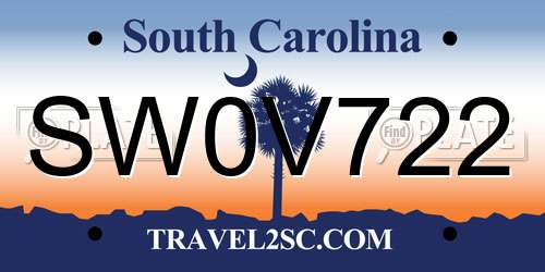 SW0V722 South Carolina License Plate
