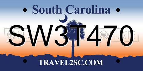 SW3T470 South Carolina License Plate