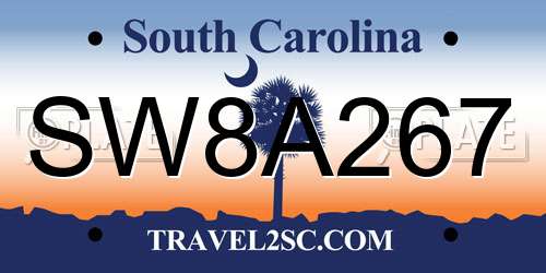 SW8A267 South Carolina License Plate