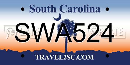 SWA524 South Carolina License Plate