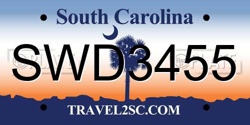 SWD3455 South Carolina License Plate