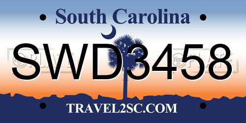 SWD3458 South Carolina License Plate