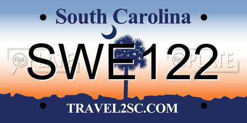 SWE122 South Carolina License Plate