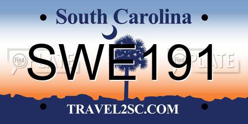 SWE191 South Carolina License Plate