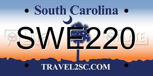 SWE220 South Carolina License Plate