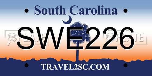 SWE226 South Carolina License Plate