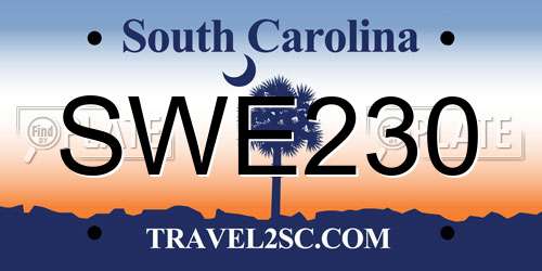 SWE230 South Carolina License Plate