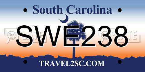 SWE238 South Carolina License Plate