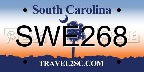 SWE268 South Carolina License Plate