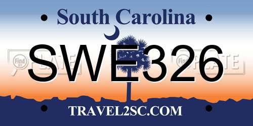 SWE326 South Carolina License Plate