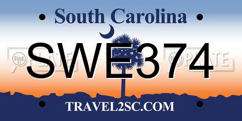 SWE374 South Carolina License Plate