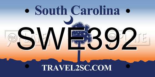 SWE392 South Carolina License Plate