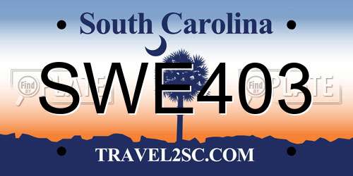 SWE403 South Carolina License Plate