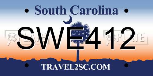 SWE412 South Carolina License Plate