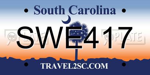 SWE417 South Carolina License Plate
