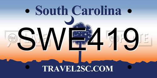 SWE419 South Carolina License Plate