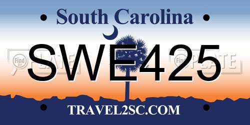 SWE425 South Carolina License Plate