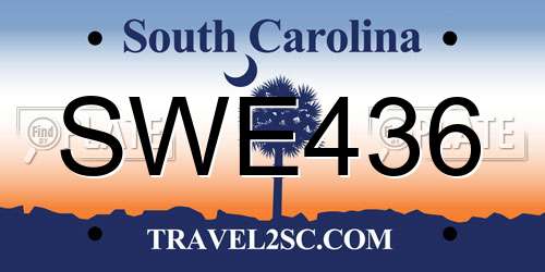 SWE436 South Carolina License Plate