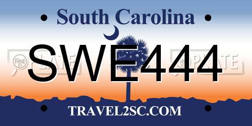 SWE444 South Carolina License Plate
