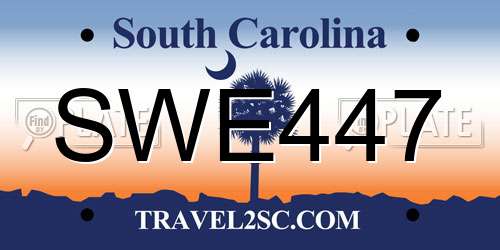 SWE447 South Carolina License Plate