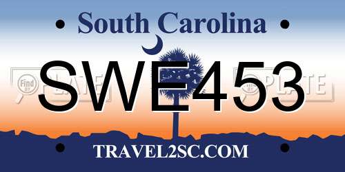 SWE453 South Carolina License Plate
