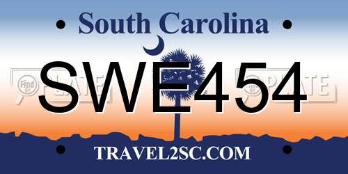 SWE454 South Carolina License Plate