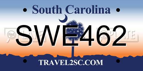 SWE462 South Carolina License Plate