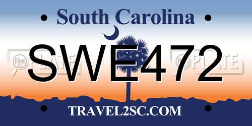 SWE472 South Carolina License Plate