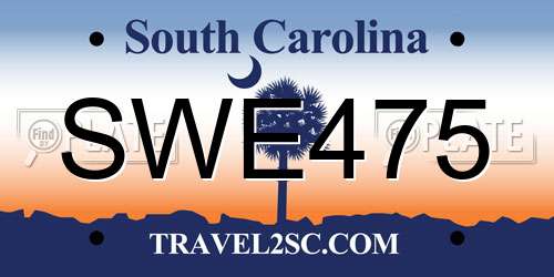 SWE475 South Carolina License Plate
