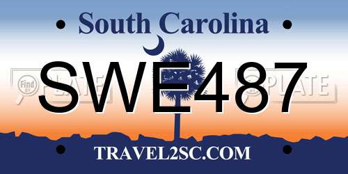 SWE487 South Carolina License Plate