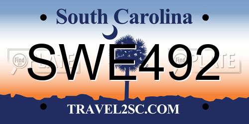 SWE492 South Carolina License Plate