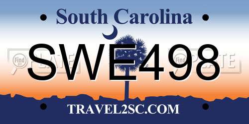 SWE498 South Carolina License Plate
