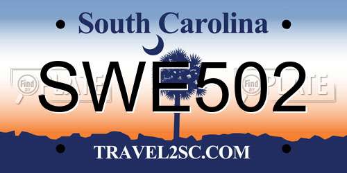 SWE502 South Carolina License Plate