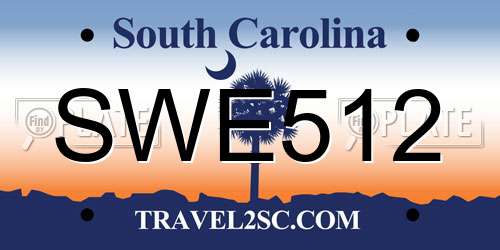 SWE512 South Carolina License Plate