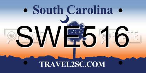 SWE516 South Carolina License Plate