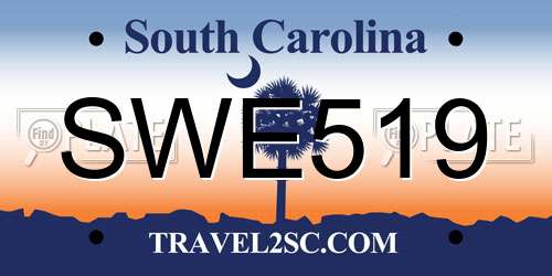 SWE519 South Carolina License Plate