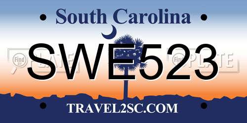 SWE523 South Carolina License Plate