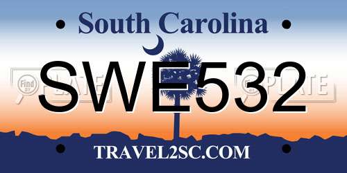 SWE532 South Carolina License Plate