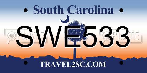 SWE533 South Carolina License Plate