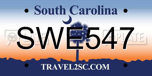 SWE547 South Carolina License Plate