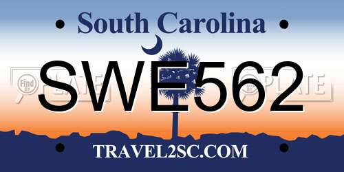 SWE562 South Carolina License Plate