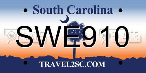 SWE910 South Carolina License Plate