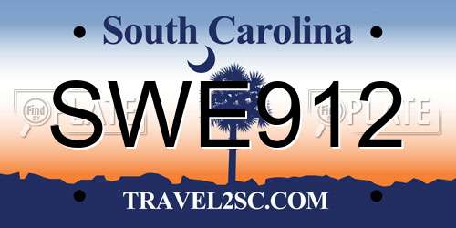SWE912 South Carolina License Plate