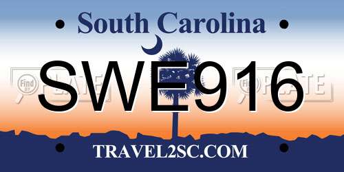 SWE916 South Carolina License Plate