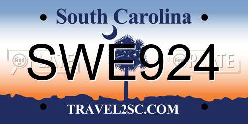 SWE924 South Carolina License Plate
