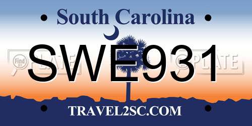 SWE931 South Carolina License Plate