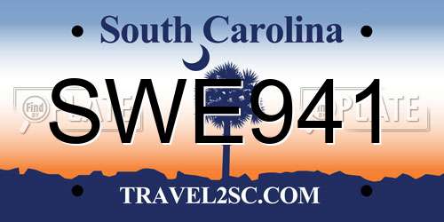 SWE941 South Carolina License Plate